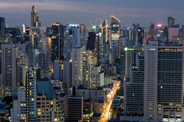 City building Bangkok Thailand downtown, cityscape background. August 2020.
