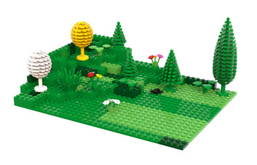 3d illustration. Green toy compound park made of blocks.