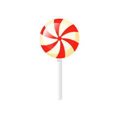 Isolated cartoon lollipop with red stripes on a white background.