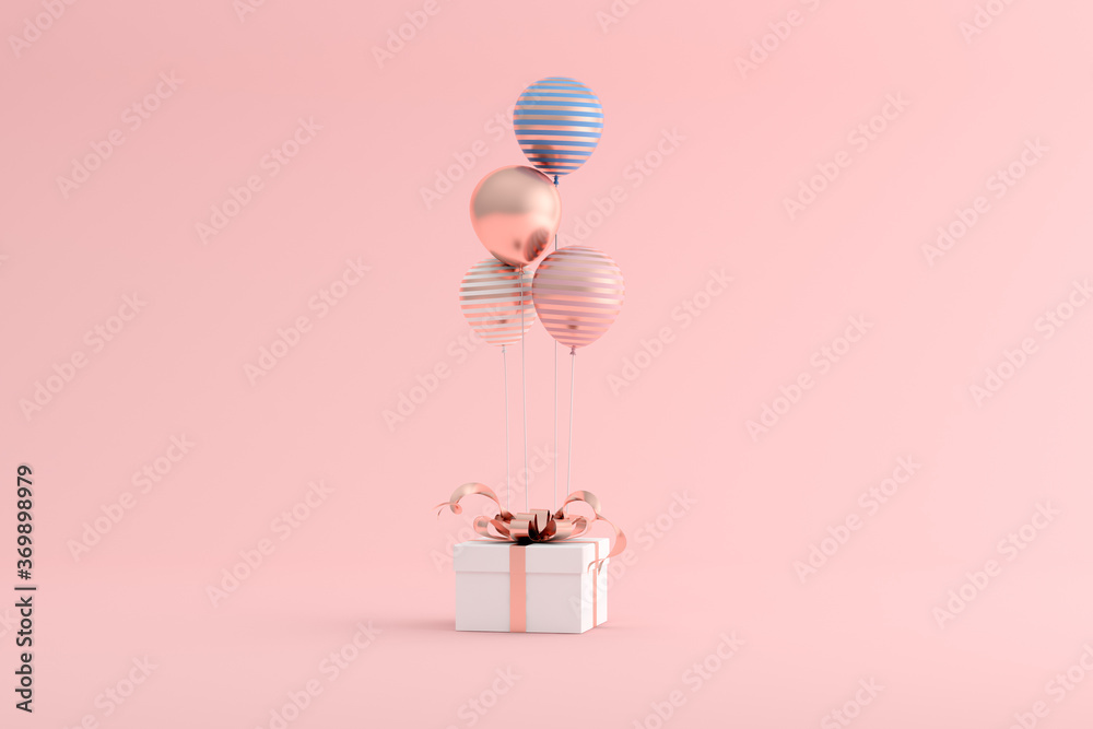 Aufkleber mock up of gift box and balloons in minimal style. 3d rendering.