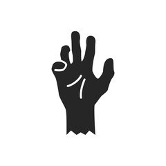 Isolated black silhouette of a zombie hand on a white background. Vector flat illustration.