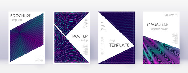 Triangle brochure design template set. Neon abstra