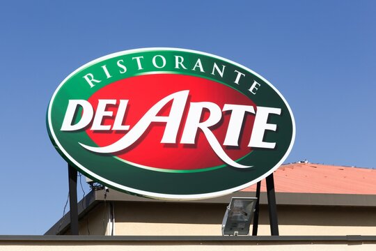Villefranche, France - March 15, 2020: Pizza Del Arte logo on a building. Pizza Del Arte is a French chain created in 1984 and specializing in Italian specialities 