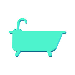 Blue bathtub on a white background 3d, vector