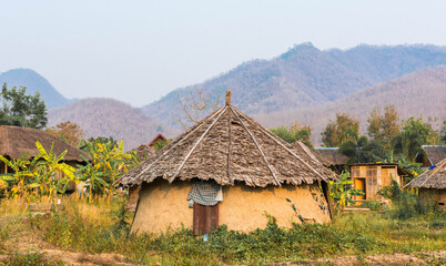 Fototapeta na wymiar a small Hut set surrounded by rice fields, Pai, Thailand.