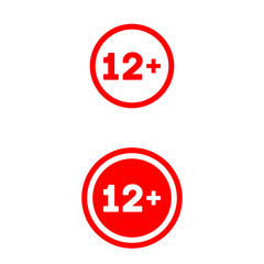 12+ age restriction signs. Age limit concept.