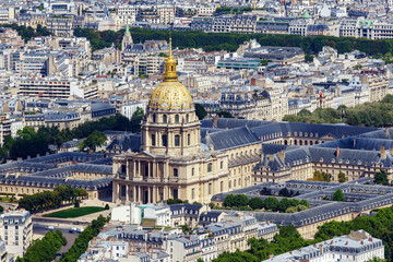 Fototapeta na wymiar Aerial shot of the Hotel des Invalides from Tour Montparnasse observation desk - Paris, France