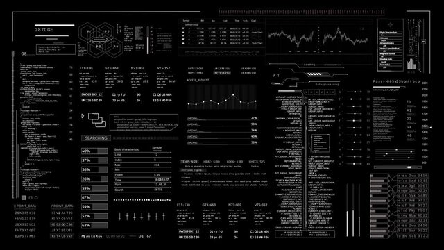 PNG Alpha.HUD abstract Sci Fi technological template. Animated 2D texture for broadcast futuristic animation.Many HUD digital elements