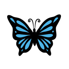 Butterfly black and blue hand drawing on white, stock vector illustration