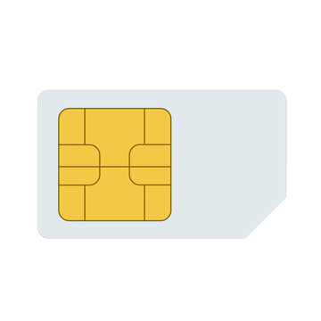 Simcard, smart cell wireless telecommunications micro gsm chip, electronics and telecommunication microchip design on white, vector illustration