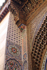 Fragment of the wall of the Fondouk Nejarin caravanserai in FEZ, Morocco