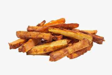 Sweet potato fried on a white background.