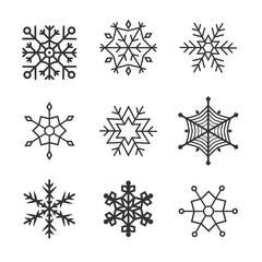 Set of vector snowflakes. Flat snow icons, silhouette. Nice element for Christmas banner, cards. New year ornament.