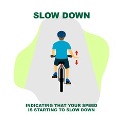 Cycling rules for traffic safety, slow down bicycle hand signals.