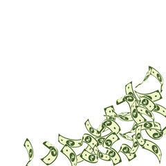 Indian rupee notes falling. Floating INR bills on 