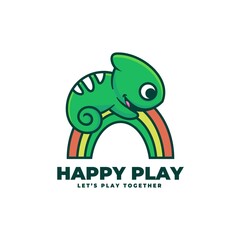 Vector Logo Illustration Happy Play Simple Mascot Style.