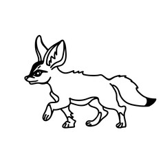 Cute fennec contour drawing. Simple vector illustration of a desert fox with big ears, side view.