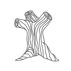 Tree trunk vector element. Line stump illustration.