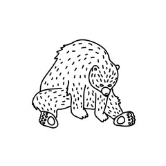 Sitting bear vector illustration. Hand drawn forest animal.