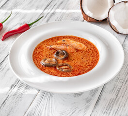Portion of Tom Yum soup