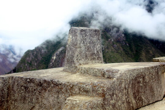 intihuatana stone in central machu picchu