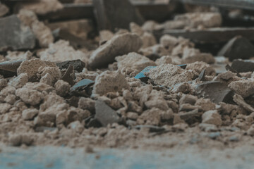 Construction work debris in close-up
