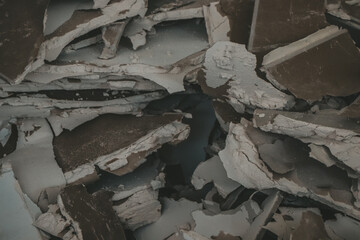 Construction work debris in close-up