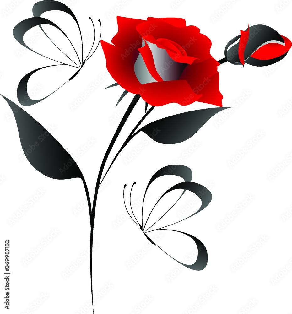 Canvas Prints red rose with butterflies, design element.