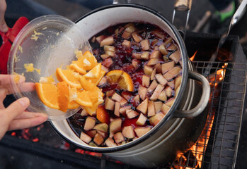 casserole with fruit and mulled wine