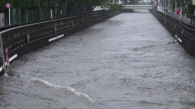 台風　豪雨　増水する　東京　神田川　音声有　2019年 台風19号