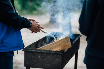 Bonfire before roasting meat