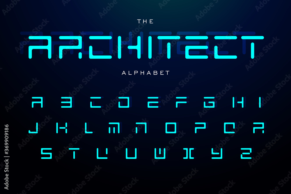 Poster geometric letters set. futuristic technology vector latin alphabet. minimal style font. square geome