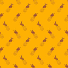 Yellow seamless pattern with pineapple fruit. Vector illustration