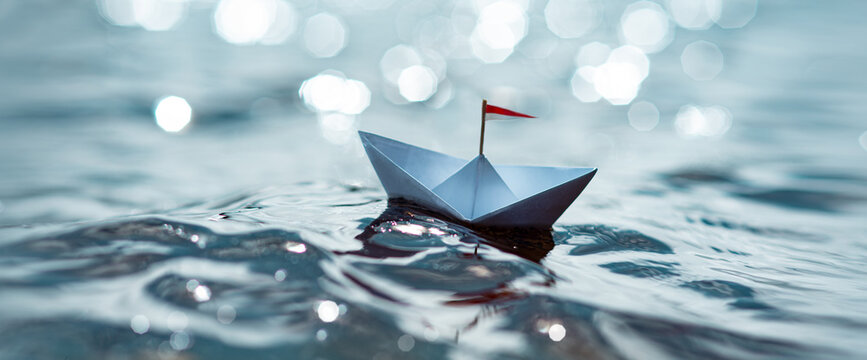 Small Paper Boat on Sunny Sea - Panoramic