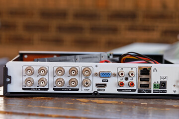 Fototapeta premium Open back panel of 8 channel digital video (DVR) recorder
