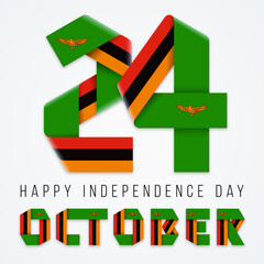 October 24, Independence Day of Zambia congratulatory design with zambian flag colors. Vector illustration.
