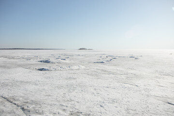 Fototapeta na wymiar winter landscape with snow frozen water horizon