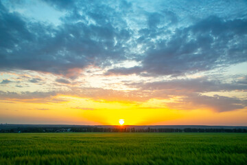 Colorful sunset in the evening sky. The nature and beauty of clouds