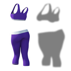 Conceptual fat overweight obese shadow female pants and bra vs slim fit healthy body after weight loss or diet thin young woman isolated. A fitness, nutrition or obesity health shape 3D illustration