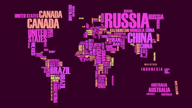 ultraviolet style world map with every countries name written in different sizes and fluorescent colors giving an innovative and futuristic touch for modern corporate image