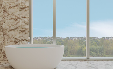 Clean and fresh bathroom with natural light. 3D rendering.