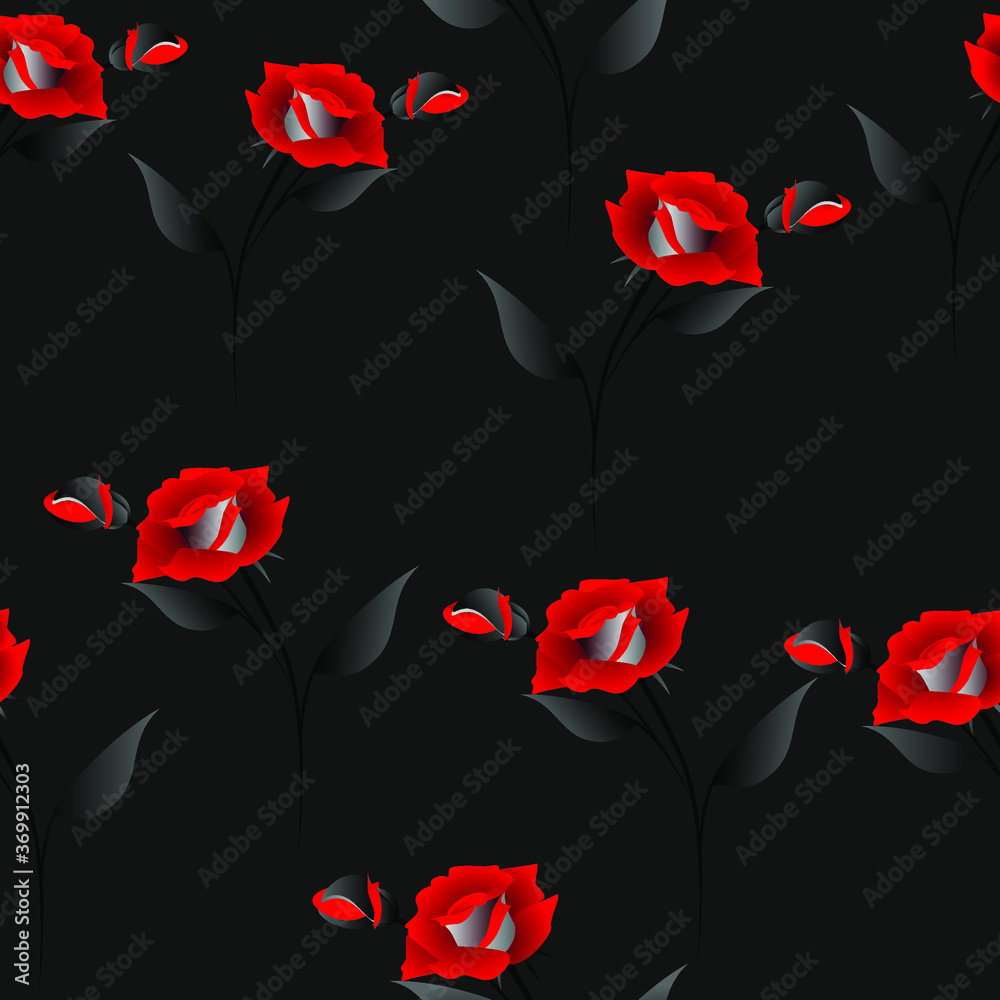 Canvas Prints seamless pattern with red roses on a black background.