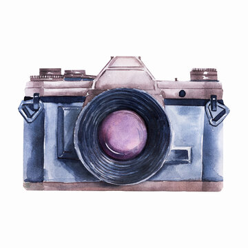 Watercolor images on the theme of Car travel. Cars, road signs, camera, traffic lights
