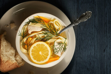 Italian soup with bread on a cold background