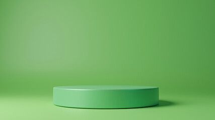 Cylinder podiums on green background. Abstract pedestal scene with geometrical. Scene to show cosmetic products presentation. Mock up design empty space. Showcase,shopfront,display case,3d render..