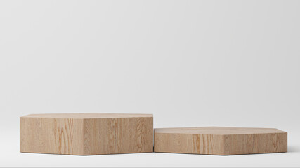 3d rendered with geometric step wood cylinder podium platform for cosmetic pedestal product presentation.Mock up design empty space. Abstract composition in pastel background modern style
