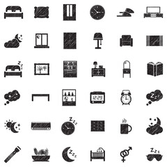 Bedroom Icons. Black Scribble Design. Vector Illustration.