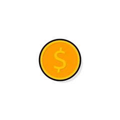 Gold coin Black Stroke+Shadow icon vector isolated.