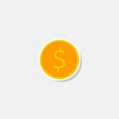 Gold coin White Stroke & Shadow icon vector isolated.