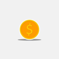 Gold coin White Stroke & Shadow icon vector isolated.